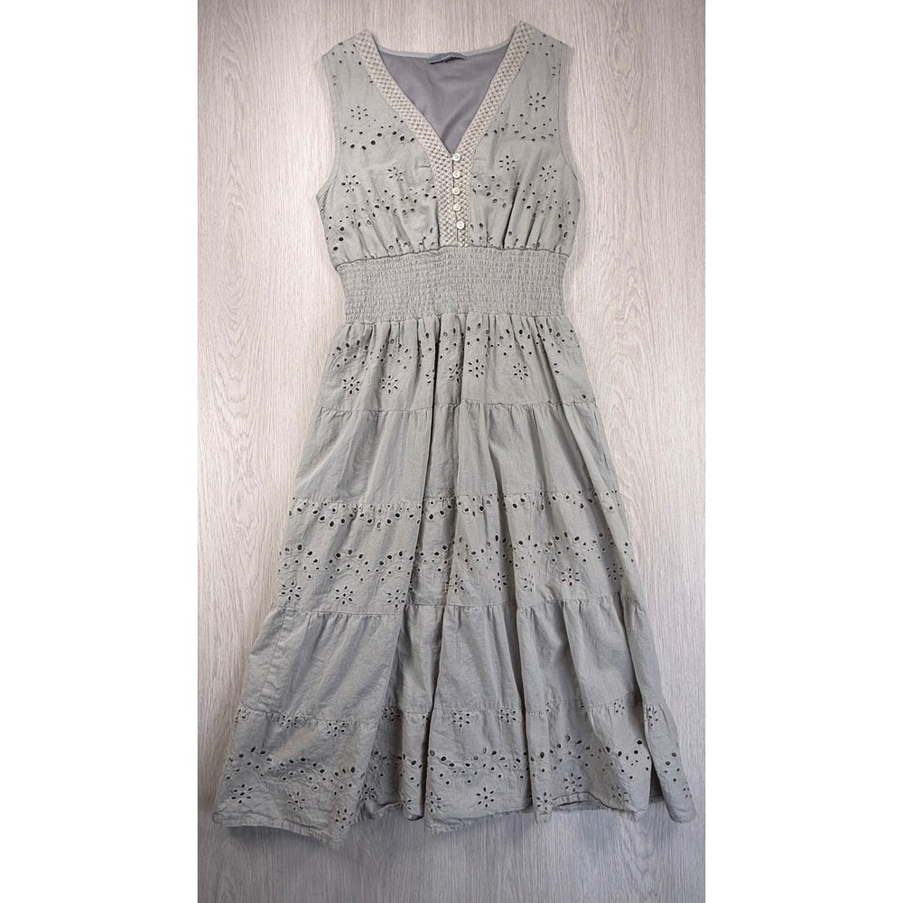 J. Gee Eyelet Embroidered Midi Dress Sage Green Cottagecore Boho Prairie Size M